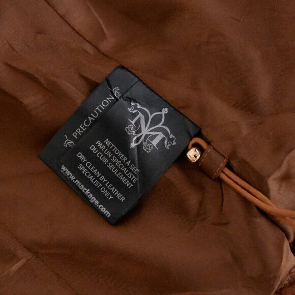 Mackage Brown 100% Leather Designer Zip Up Flap Pocket Hood Biker Jacket XXS - Picture 15 of 16